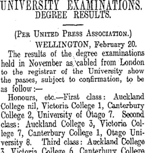 UNIVERSITY EXAMINATION'S. (Otago Daily Times 21-2-1913)