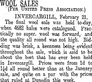 WOOL SALES (Otago Daily Times 22-2-1913)