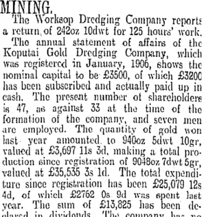 MINING. (Otago Daily Times 4-3-1913)