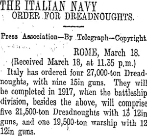 THE ITALIAN NAVY (Otago Daily Times 19-3-1913)
