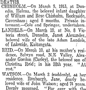 DEATHS. (Otago Daily Times 11-3-1913)