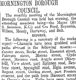 MORNINGTON BOROUGH COUNCIL. (Otago Daily Times 12-3-1913)
