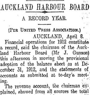 AUCKLAND HARBOUR BOARD (Otago Daily Times 9-4-1913)