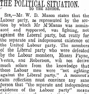 THE POLITICAL SITUATION. (Otago Daily Times 16-4-1913)