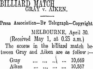 BILLIARD MATCH (Otago Daily Times 1-5-1913)