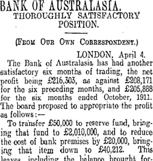BANK OF AUSTRALASIA. (Otago Daily Times 15-5-1913)