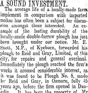 A SOUND INVESTMENT. (Otago Daily Times 26-5-1913)