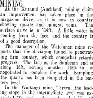 MINING. (Otago Daily Times 26-5-1913)