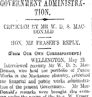 GOVERNMENT ADMINISTRATION. (Otago Daily Times 21-5-1913)