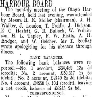 HARBOUR BOARD. (Otago Daily Times 31-5-1913)