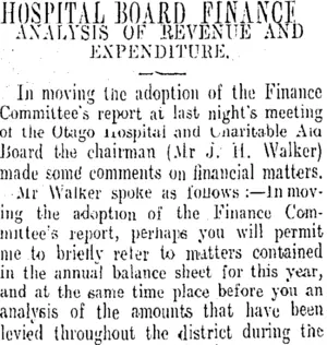 HOSPITAL BOARD FINANCE. (Otago Daily Times 27-6-1913)