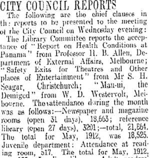 CITY COUNCIL REPORTS (Otago Daily Times 23-6-1913)