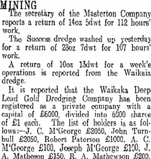 MINING. (Otago Daily Times 4-7-1913)