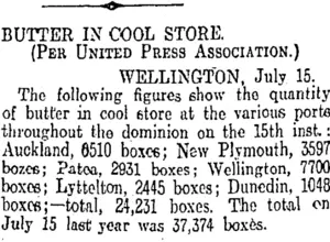 BUTTER IN COOL STORE. (Otago Daily Times 16-7-1913)