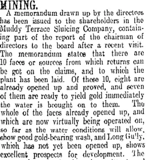 MINING. (Otago Daily Times 19-7-1913)