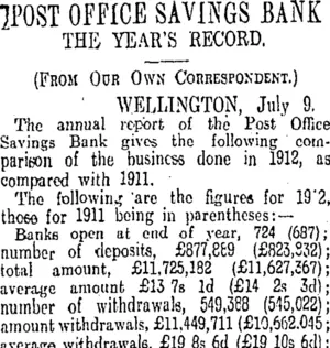 POST OFFICE SAVINGS BANK (Otago Daily Times 11-7-1913)