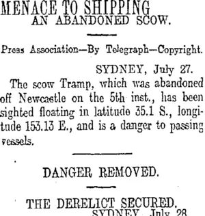 MENACE TO SHIPPING (Otago Daily Times 29-7-1913)