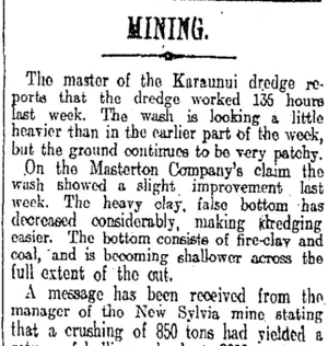 MINING. (Otago Daily Times 30-7-1913)