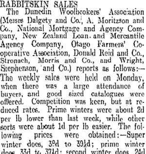 RABBITSKIN SALES. (Otago Daily Times 26-8-1913)