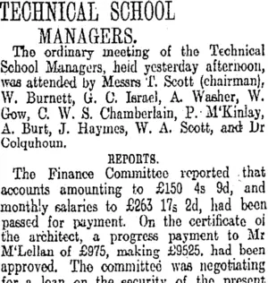TECHNICAL SCHOOL MANAGERS. (Otago Daily Times 21-8-1913)