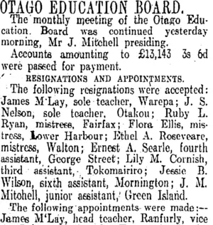 OTAGO EDUCATION BOARD. (Otago Daily Times 22-8-1913)