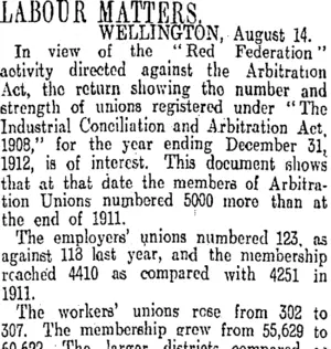 LABOUR MATTERS. (Otago Daily Times 8-9-1913)
