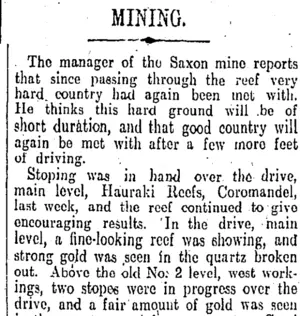 MINING. (Otago Daily Times 1-9-1913)