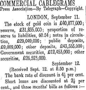 COMMERCIAL CABLEGRAMS (Otago Daily Times 13-9-1913)