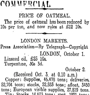 COMMERCIAL. (Otago Daily Times 3-10-1913)