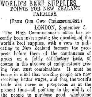 WORLD'S BEEP SUPPLIES. (Otago Daily Times 21-10-1913)
