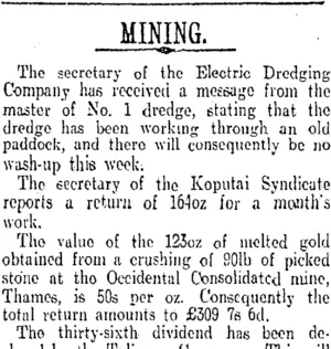 MINING. (Otago Daily Times 14-11-1913)