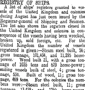 REGISTRY OF SHIPS. (Otago Daily Times 24-11-1913)