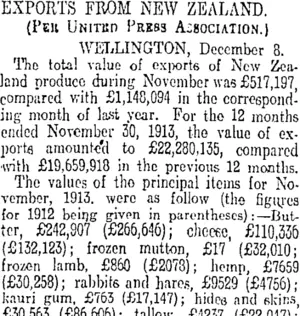 EXPORTS FROM NEW ZEALAND. (Otago Daily Times 9-12-1913)