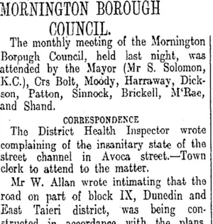 MORNINGTON BOROUGH COUNCIL. (Otago Daily Times 10-12-1913)