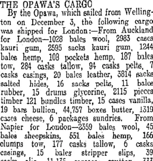 THE OPAWA'S CARGO. (Otago Daily Times 12-12-1913)