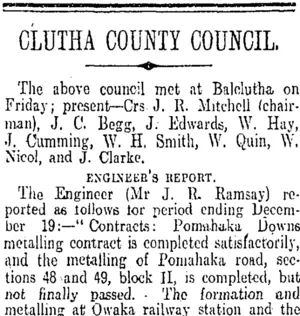 CLUTHA COUNTY COUNCIL. (Otago Daily Times 24-12-1913)
