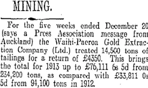 MINING. (Otago Daily Times 27-12-1913)