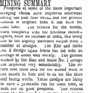 MINING SUMMARY. (Otago Daily Times 29-12-1913)