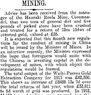 MINING. (Otago Daily Times 8-1-1914)