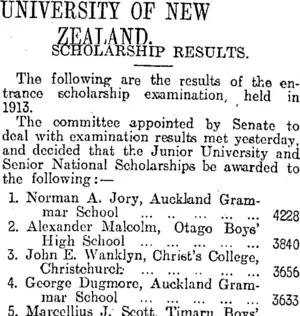 UNIVERSITY OF NEW ZEALAND. (Otago Daily Times 17-1-1914)