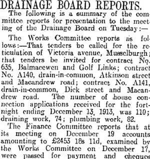 DRAINAGE BOARD REPORTS. (Otago Daily Times 10-1-1914)