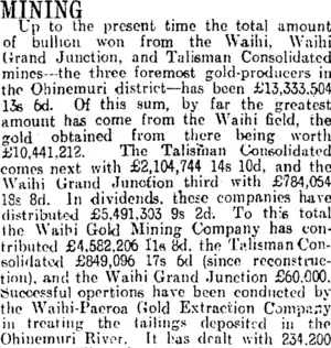 MINING. (Otago Daily Times 12-1-1914)