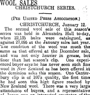 WOOL SALES (Otago Daily Times 13-1-1914)