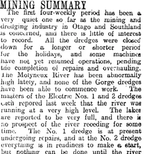 MINING SUMMARY. (Otago Daily Times 26-1-1914)