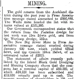 MINING. (Otago Daily Times 4-2-1914)