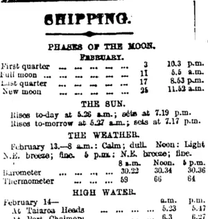 SHIPPING. (Otago Daily Times 14-2-1914)