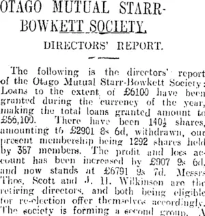 OTAGO MUTUAL STARRBOWKETT SOCIETY. (Otago Daily Times 12-2-1914)