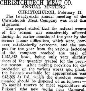 CHRISTCHURCH MEAT CO. (Otago Daily Times 23-2-1914)