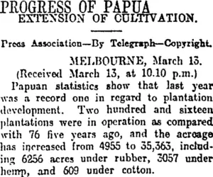 PROGRESS OF PAPUA (Otago Daily Times 14-3-1914)