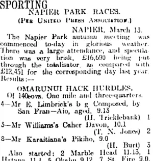 SPORTING. (Otago Daily Times 14-3-1914)